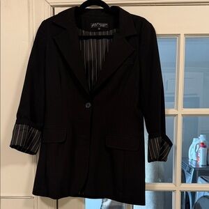 Classic Black Blazer with Striped Lining